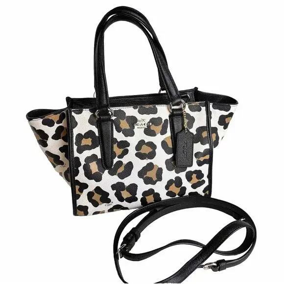 Coach MINI CROSBY CARRYALL IN OCELOT PRINT LEATHER, Black, White, Tan, 41-13 - Picture 7 of 15